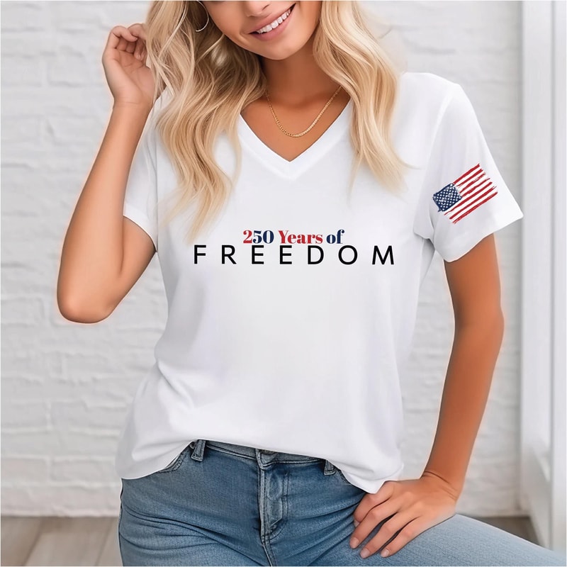 250 Years Of Freedom USA Flag Patriotic VNeck Racerback Tank Top 0