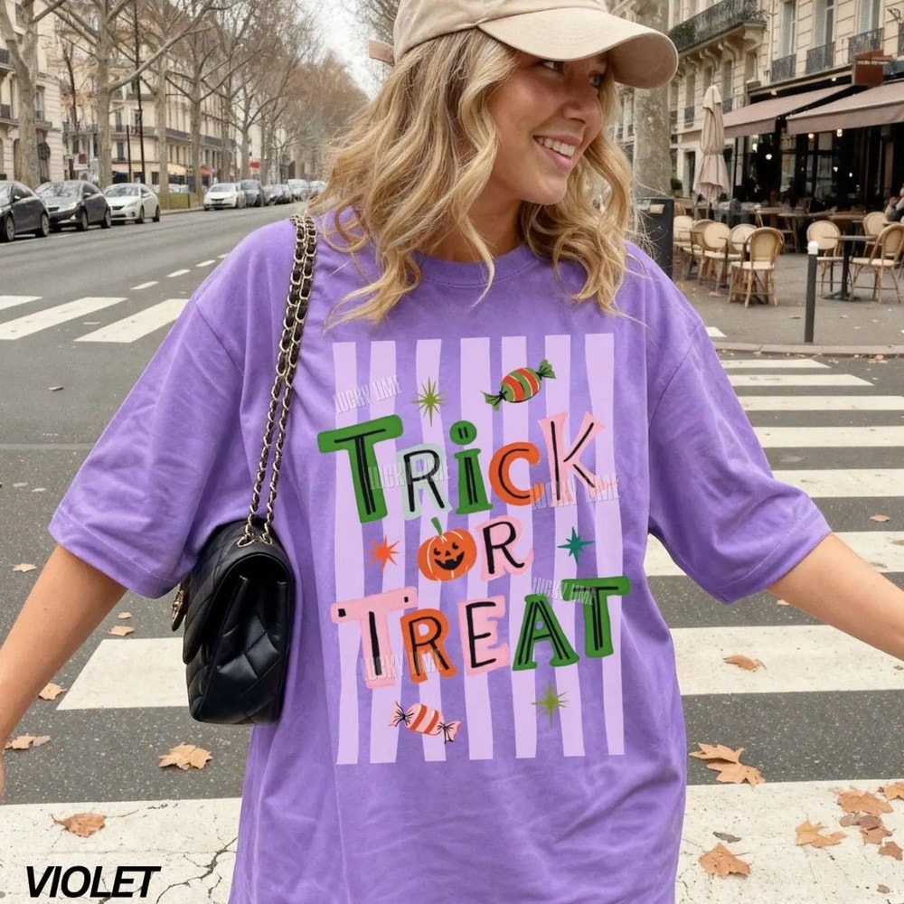 Trick Or Treat Halloween Shirt Cute Pink Spooky Season Tee Pumpkin Candy Graphic Fall Oversized T S 2
