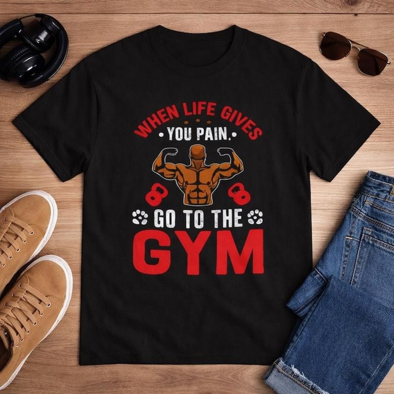 When Life Gives You Pain Go To The Gym Shirt Motivational Workout Tee Fitness Bodybuilding Shirt 0