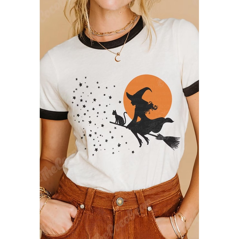 Vintage Witch Halloween Shirt Retro Spooky Season Tee Cute Witchy Graphic Ringer T Shirt Fall Hallo 0
