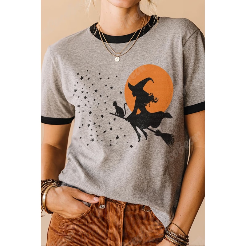 Vintage Witch Halloween Shirt Retro Spooky Season Tee Cute Witchy Graphic Ringer T Shirt Fall Hallo 1