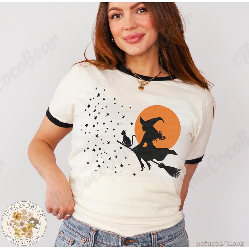 Vintage Witch Halloween Shirt Retro Spooky Season Tee Cute Witchy Graphic Ringer T Shirt Fall Hallo 3
