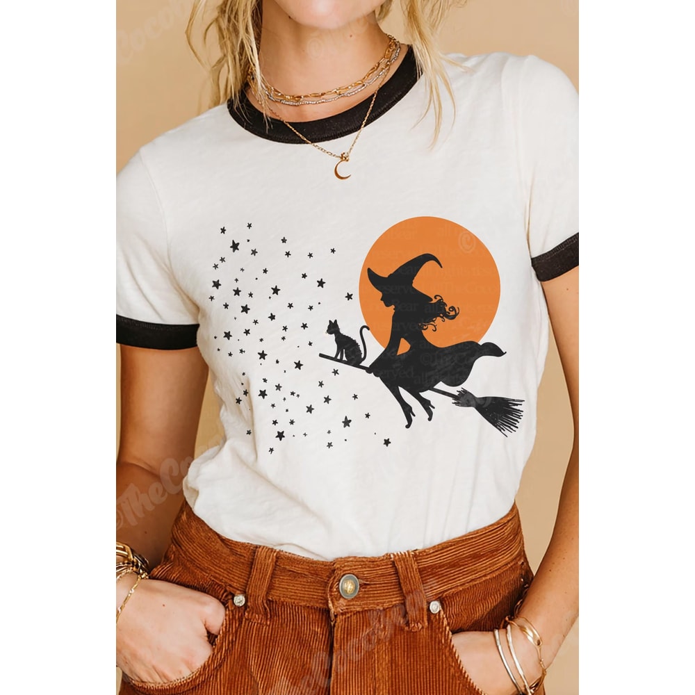 Vintage Witch Halloween Shirt Retro Spooky Season Tee Cute Witchy Graphic Ringer T Shirt Fall Hallo 4