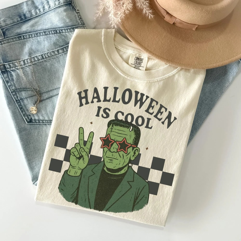 Halloween Is Cool Retro Graphic T Shirt Funny Spooky Season Tee Vintage Horror Movie Inspired Fall 3