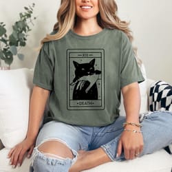 black cat tarot card shirt gothic halloween tee witchy cat graphic t shirt spooky season alternative fashion top