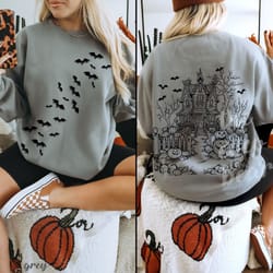 halloween haunted house sweatshirt spooky bat crewneck cute ghost house fall oversized halloween pullover