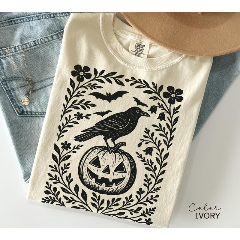 Halloween Raven Pumpkin Shirt Spooky Crow Graphic Tee Cottagecore Fall Witchy Halloween T Shirt Got 0