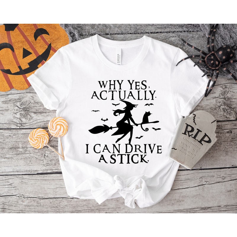 Funny Witch Halloween Shirt I Can Drive A Stick Tee Spooky Witch Graphic T Shirt Cute Halloween Wit 0