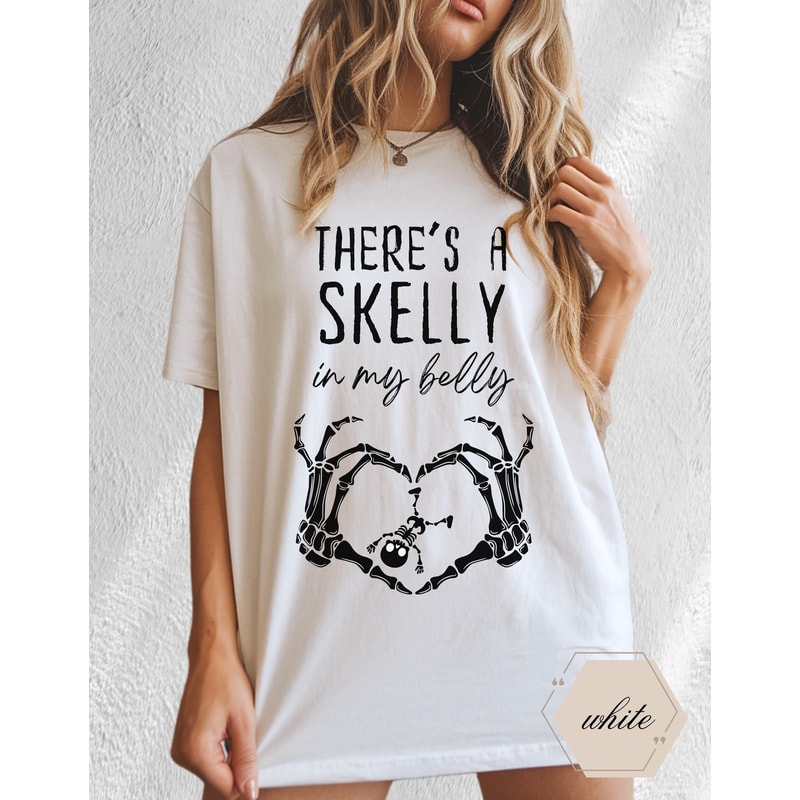 Pregnancy Halloween Shirt Theres A Skelly In My Belly Tee Funny Maternity Halloween Graphic T Shirt 0