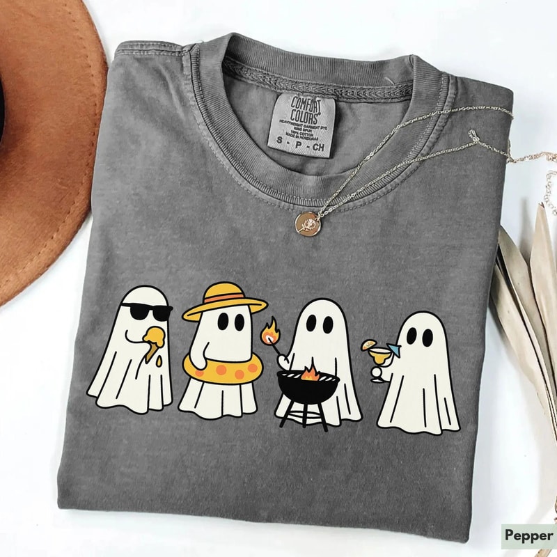 Cute Ghost Summerween Shirt Funny Halloween Ghost Tee Spooky Summer Graphic T Shirt Retro Halloween 1