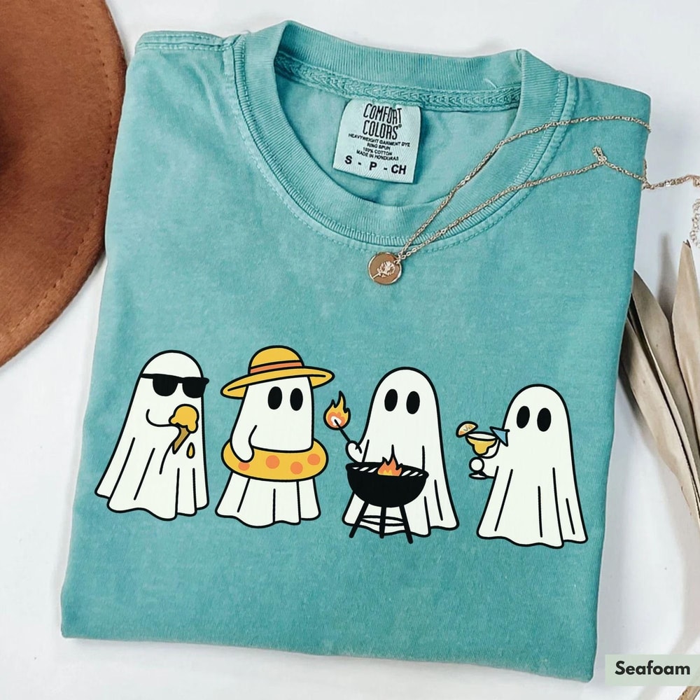 Cute Ghost Summerween Shirt Funny Halloween Ghost Tee Spooky Summer Graphic T Shirt Retro Halloween 4