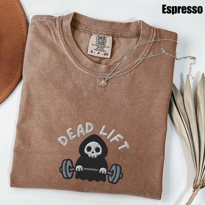 Embroidered Funny Gym Halloween Shirt Comfort Colors Pumpkin Barbell Spooky Workout Tee 0