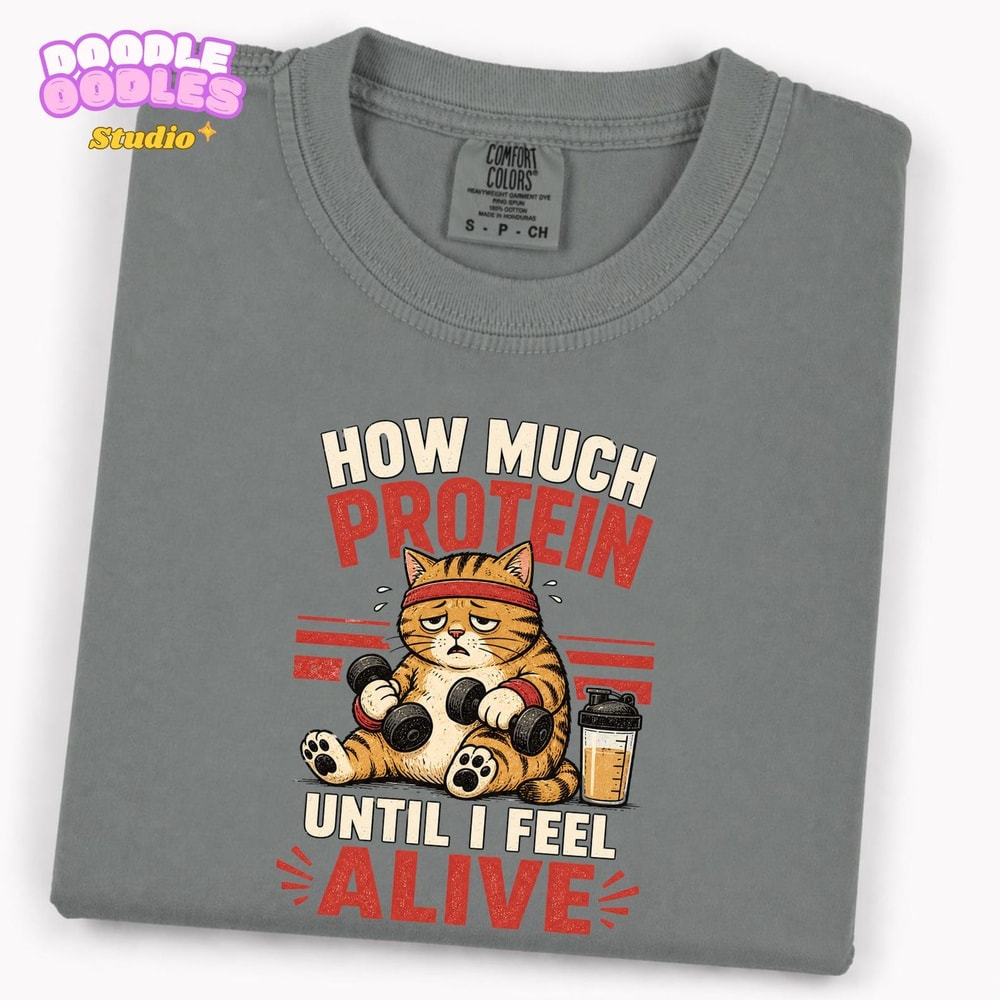 Funny Gym Cat Shirt Protein Humor Workout Tee Cat Lover Fitness Gym Shirt Gift 1