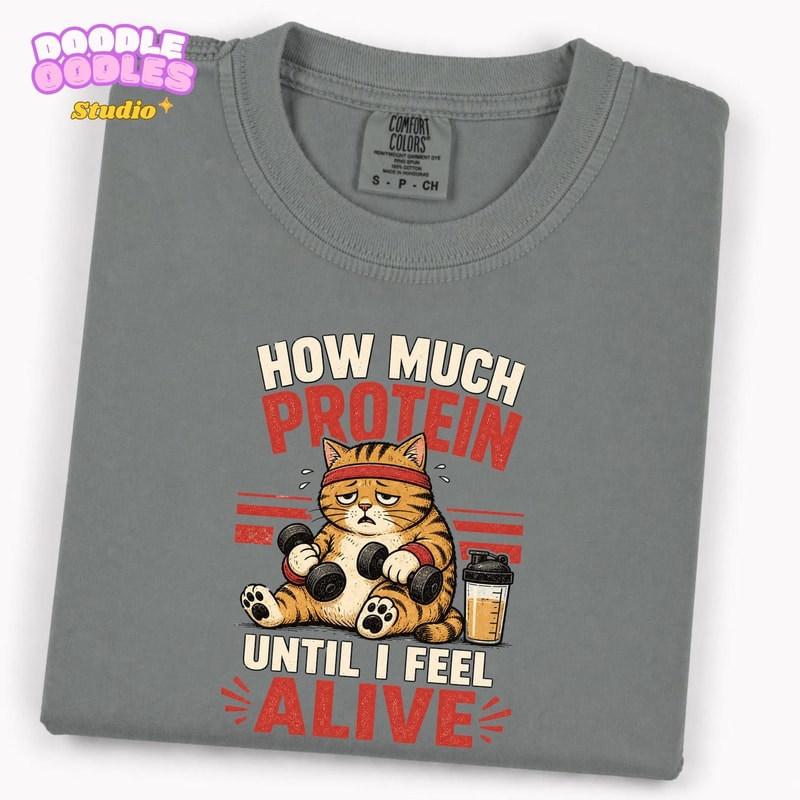 Funny Gym Cat Shirt Protein Humor Workout Tee Cat Lover Fitness Gym Shirt Gift 1