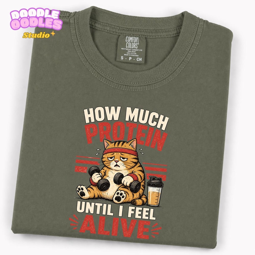 Funny Gym Cat Shirt Protein Humor Workout Tee Cat Lover Fitness Gym Shirt Gift 2