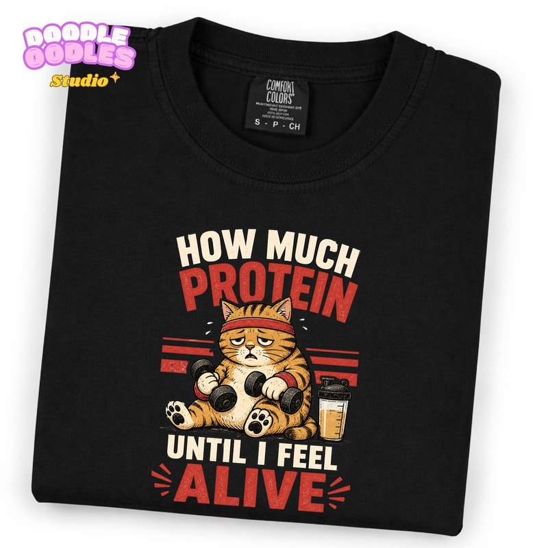 Funny Gym Cat Shirt Protein Humor Workout Tee Cat Lover Fitness Gym Shirt Gift 0