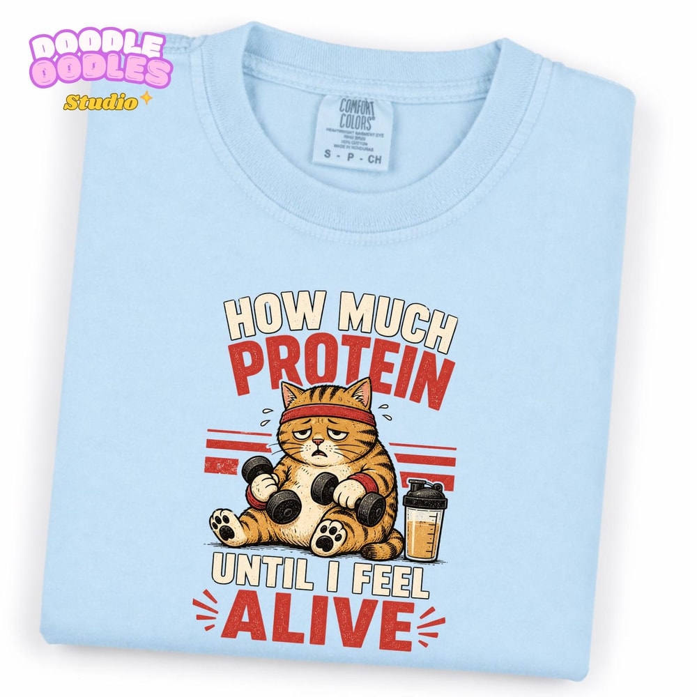 Funny Gym Cat Shirt Protein Humor Workout Tee Cat Lover Fitness Gym Shirt Gift 4