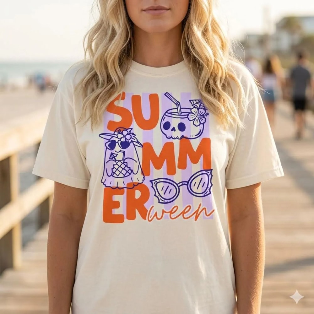 Summerween Shirt Cute Ghost Summer Halloween Tee Spooky Beach Vacation Graphic T Shirt Retro Hallow 0