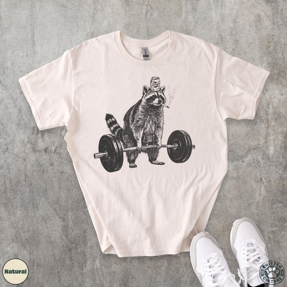 Smoking Raccoon Deadlift Funny Gym TShirt Powerlifting Humor Tee 1