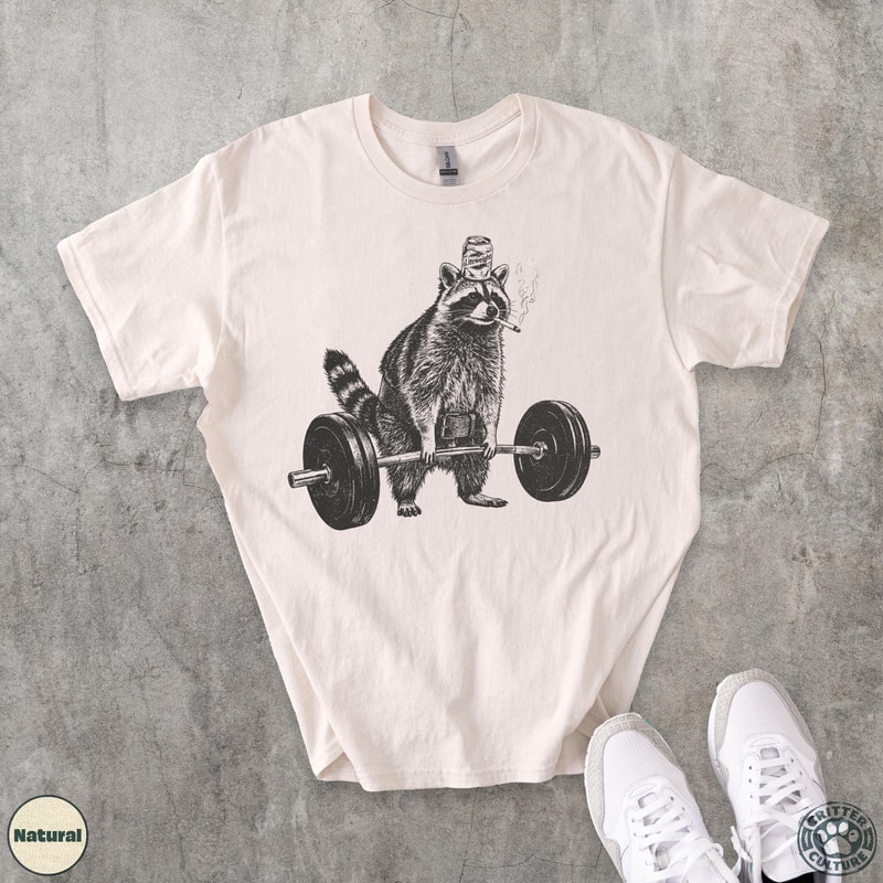 Smoking Raccoon Deadlift Funny Gym TShirt Powerlifting Humor Tee 1