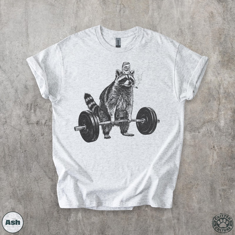 Smoking Raccoon Deadlift Funny Gym TShirt Powerlifting Humor Tee 2