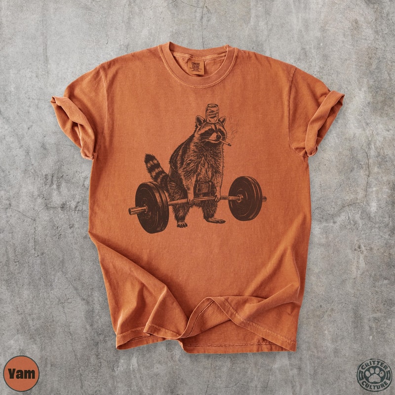 Smoking Raccoon Deadlift Funny Gym TShirt Powerlifting Humor Tee 0