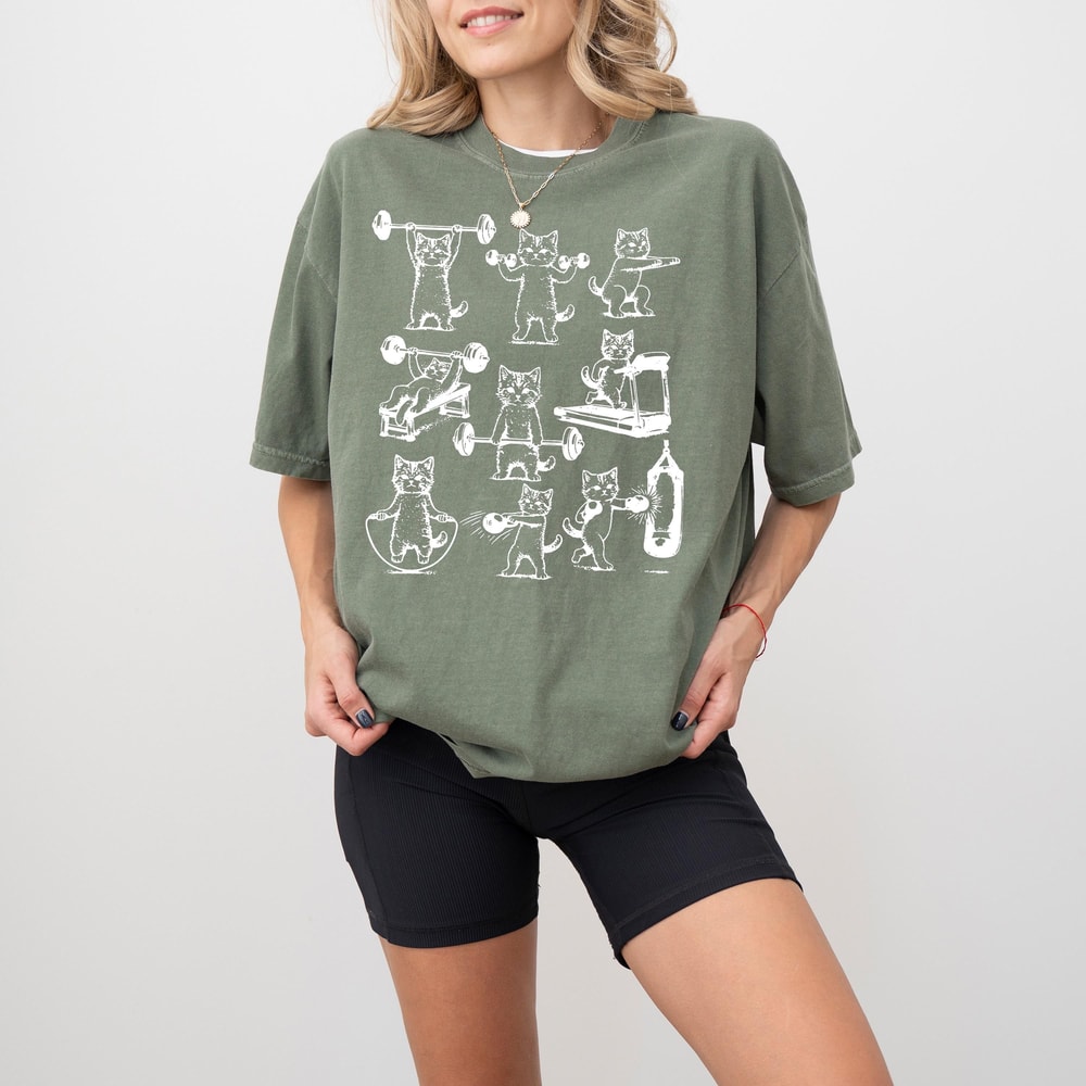Comfort Colors Funny Cats Gym Shirt Cute Y2K Cat Workout Pump Cover Tee 2