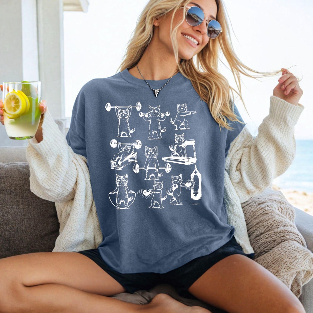 Comfort Colors Funny Cats Gym Shirt Cute Y2K Cat Workout Pump Cover Tee 3