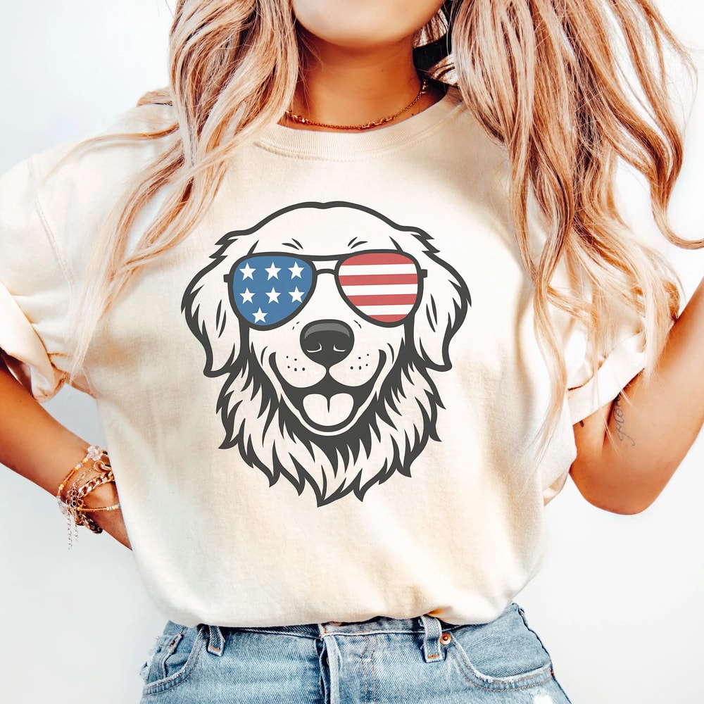 Golden Retriever Patriotic USA 4th Of July Dog Lover Graphic Tee 3