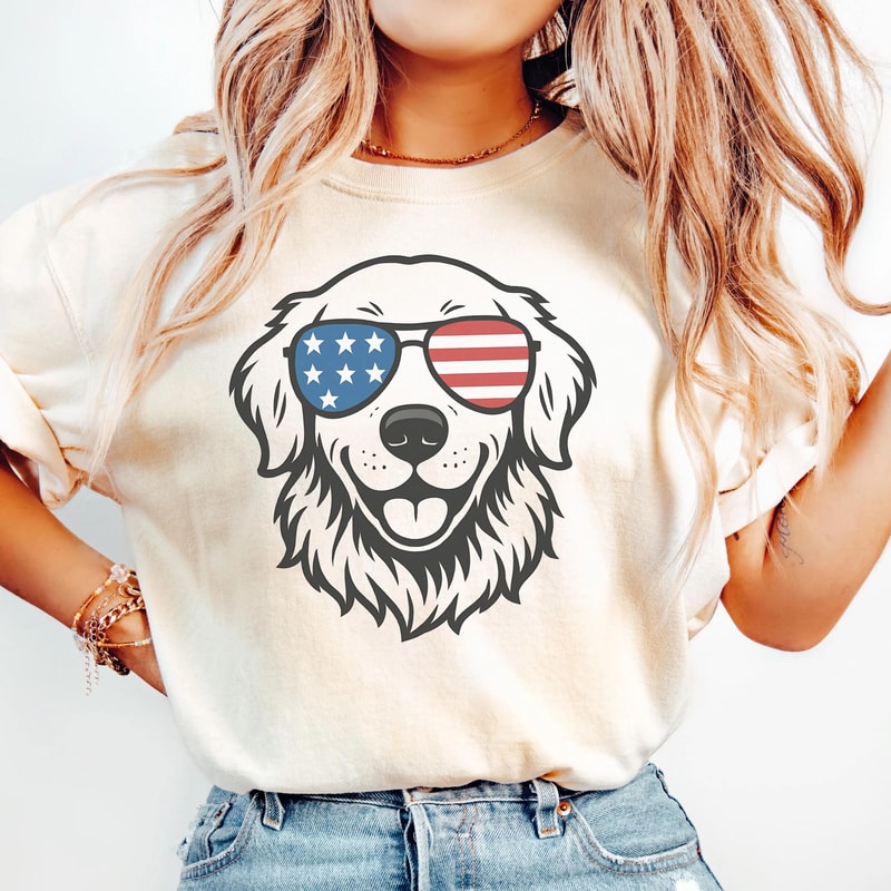 Golden Retriever Patriotic USA 4th Of July Dog Lover Graphic Tee 3