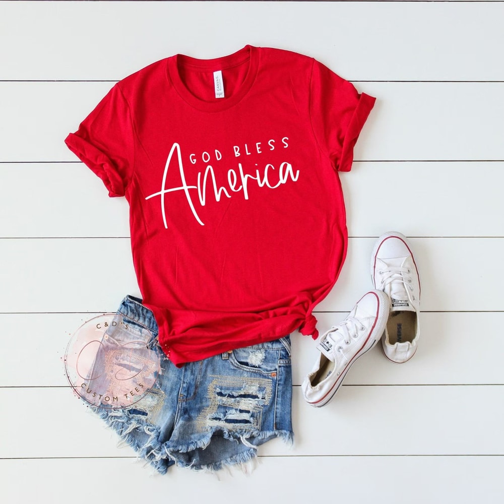 God Bless America 4th Of July Patriotic Womens Merica Graphic Tee Tank Top 0