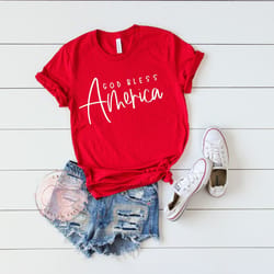 god bless america 4th of july patriotic women's merica graphic tee & tank top