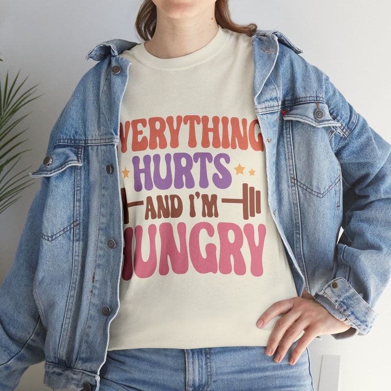 Funny Gym TShirt Everything Hurts And I M Hungry Oversized Workout Pump Cover Tee 1