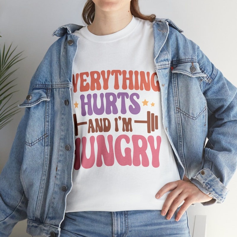 Funny Gym TShirt Everything Hurts And I M Hungry Oversized Workout Pump Cover Tee 3