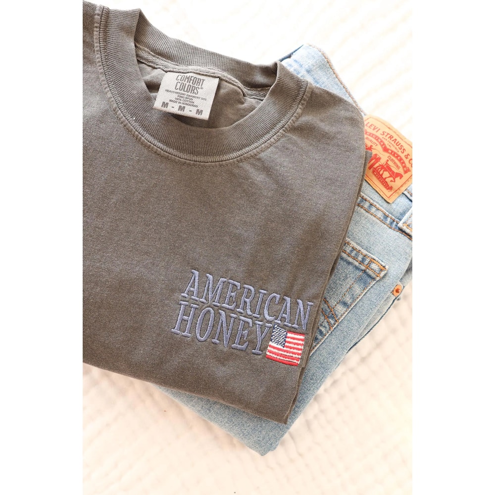 American Honey Embroidered Patriotic Tee Vintage USA 4th Of July Shirt 0