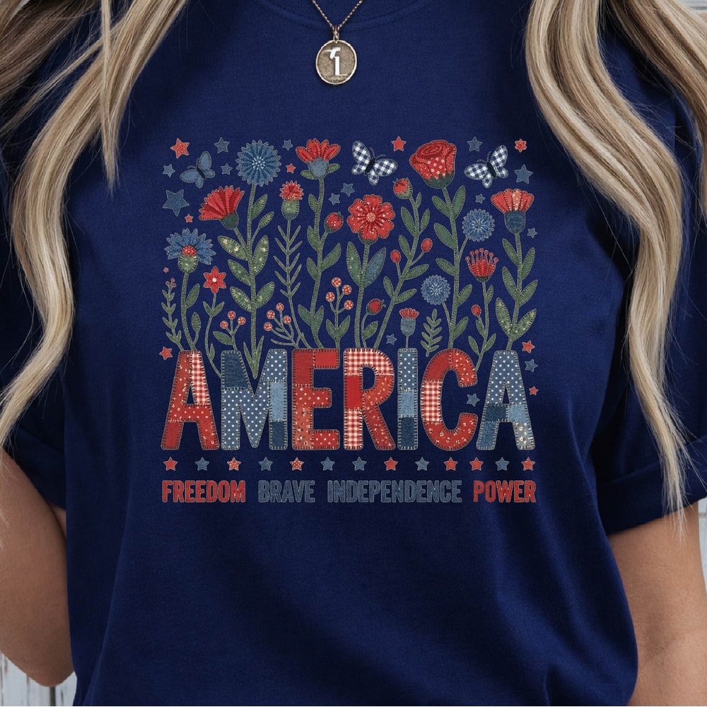 Floral America Patriotic 4th Of July Graphic Tee 1