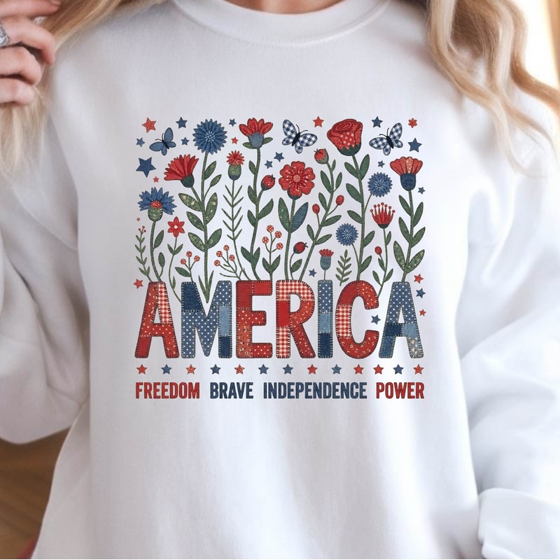 Floral America Patriotic 4th Of July Graphic Tee 2