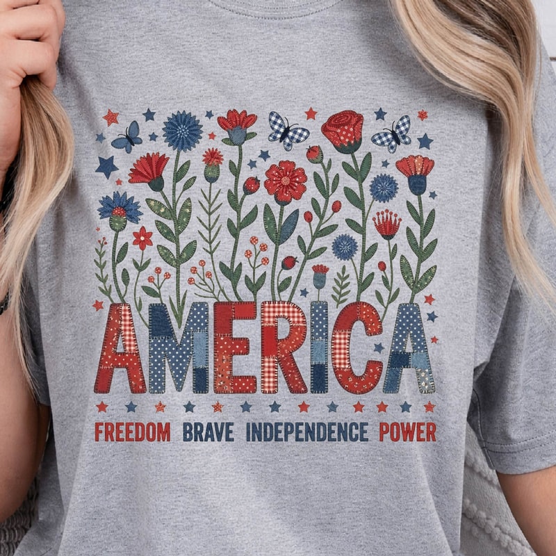Floral America Patriotic 4th Of July Graphic Tee 3