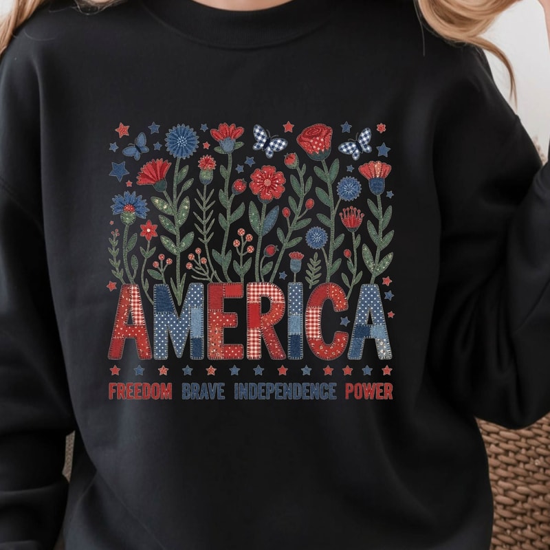 Floral America Patriotic 4th Of July Graphic Tee 4