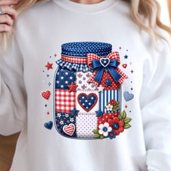 4th of july patriotic patchwork mason jar t-shirt | independence day usa rustic flag tee