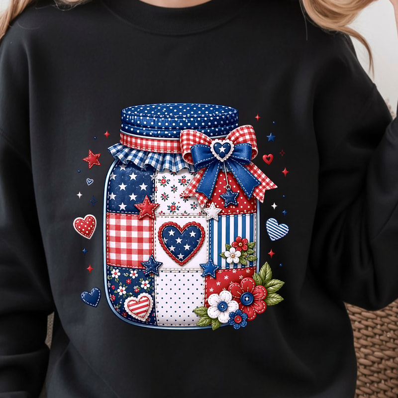 4th Of July Patriotic Patchwork Mason Jar TShirt Independence Day USA Rustic Flag Tee 1