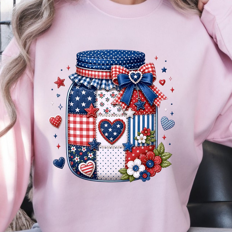 4th Of July Patriotic Patchwork Mason Jar TShirt Independence Day USA Rustic Flag Tee 2