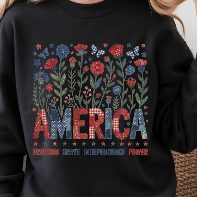 Floral America Patriotic 4th Of July TShirt USA Floral Flag Shirt Independence Day Summer Tee 1