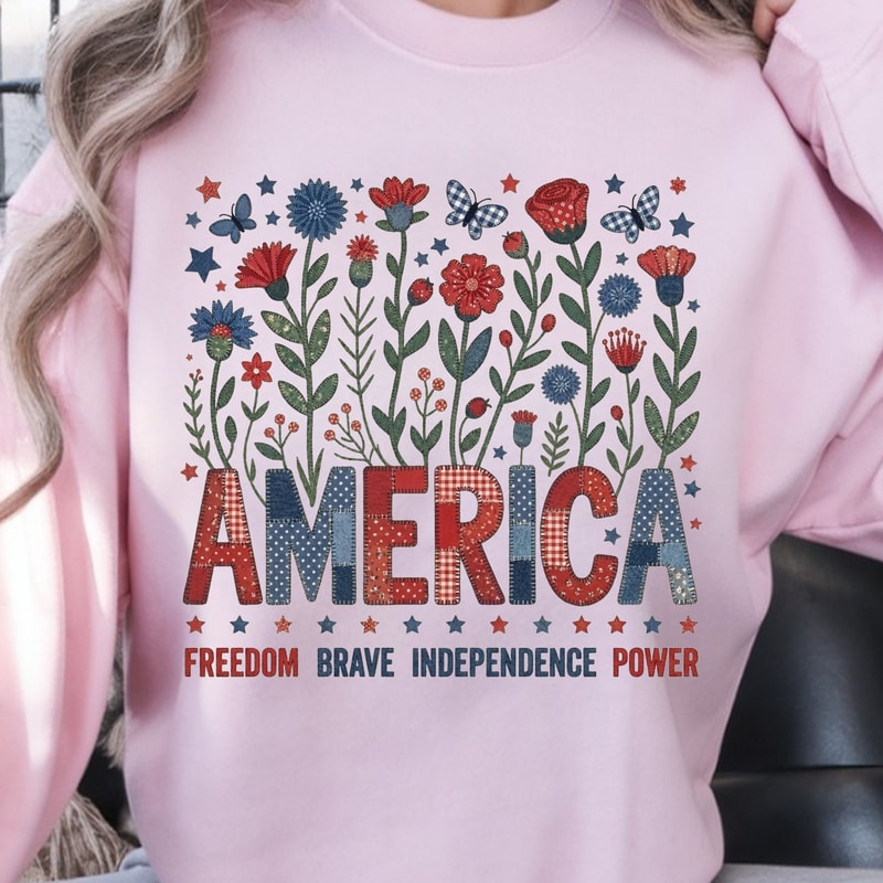 Floral America Patriotic 4th Of July TShirt USA Floral Flag Shirt Independence Day Summer Tee 2