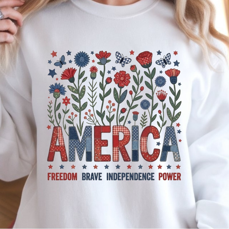 Floral America Patriotic 4th Of July TShirt USA Floral Flag Shirt Independence Day Summer Tee 0