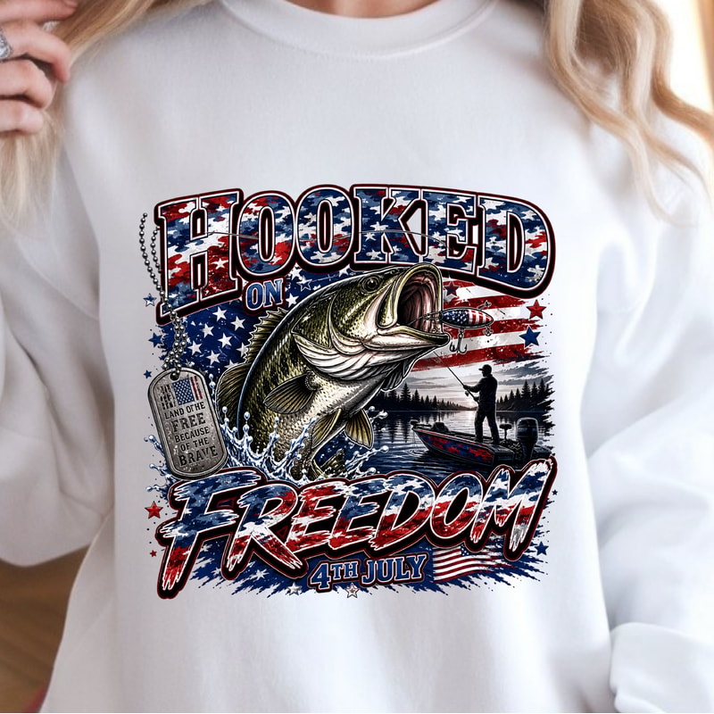 Hooked On Freedom 4th Of July TShirt Patriotic Fishing USA Shirt Independence Day Outdoor Tee 2