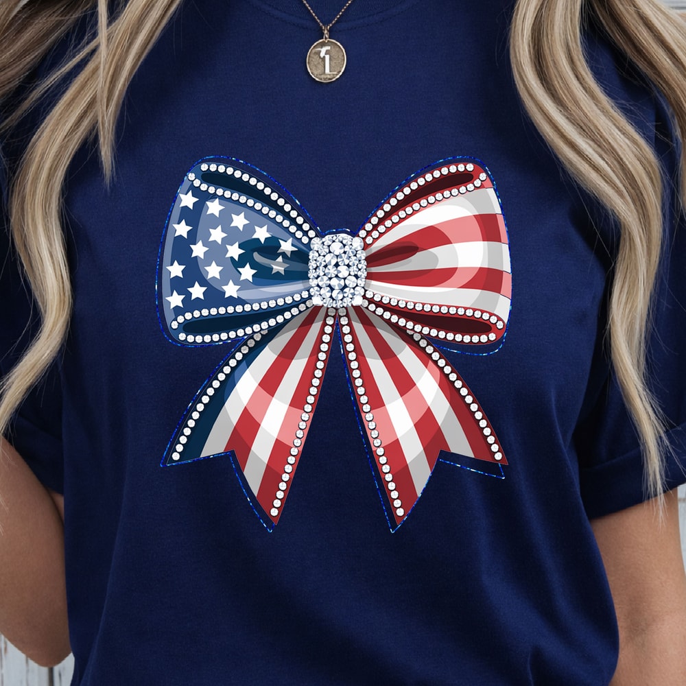 USA Flag Bow 4th Of July TShirt Patriotic Bow Independence Day Shirt Cute American Flag Tee 1