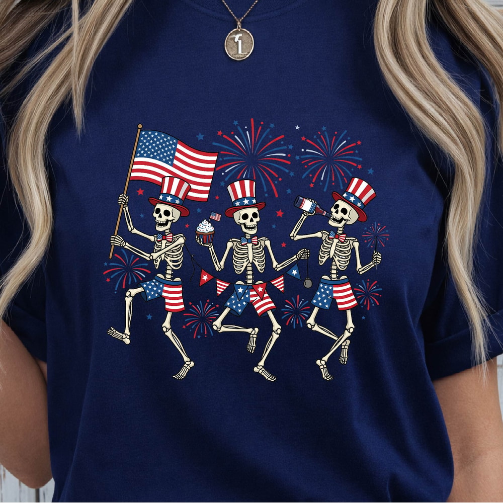 Patriotic Skeleton 4th Of July Graphic Tee 4