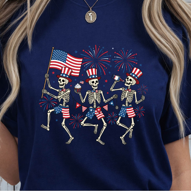 Patriotic Skeleton 4th Of July Graphic Tee 4