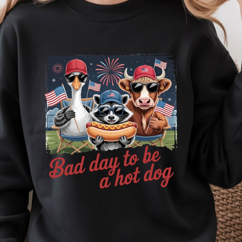 Bad Day To Be A Hot Dog Funny 4th Of July Graphic Tee 0